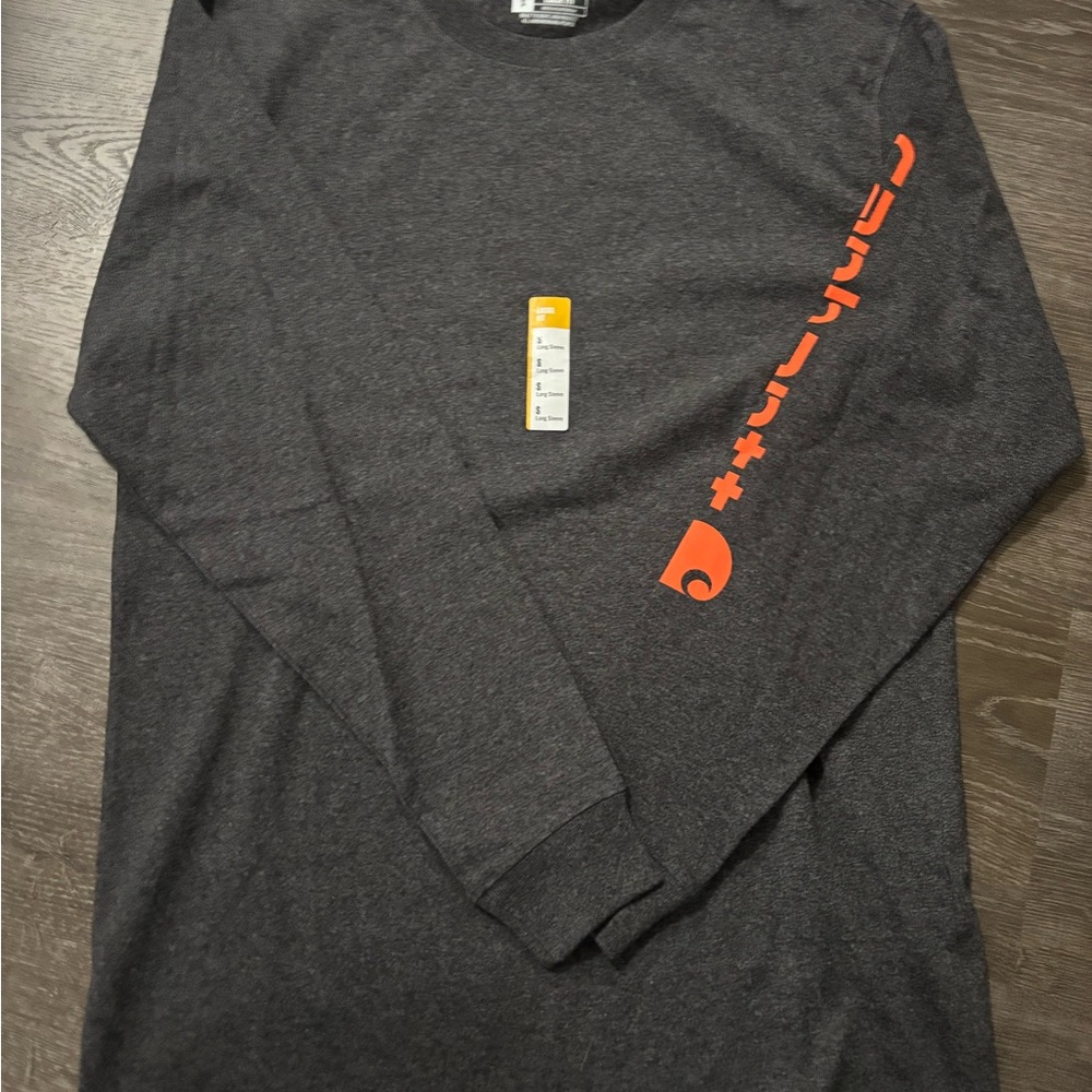 Carhartt Charcoal Long Sleeve Tee with Orange Logo